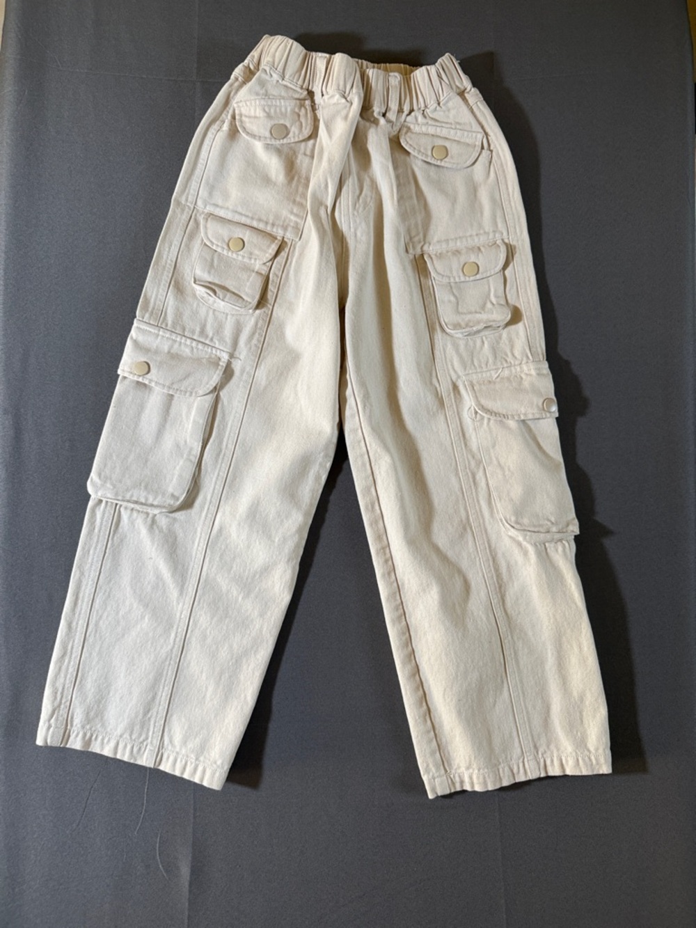 Kids Cream Cargo Pants with Multiple Patch Pockets